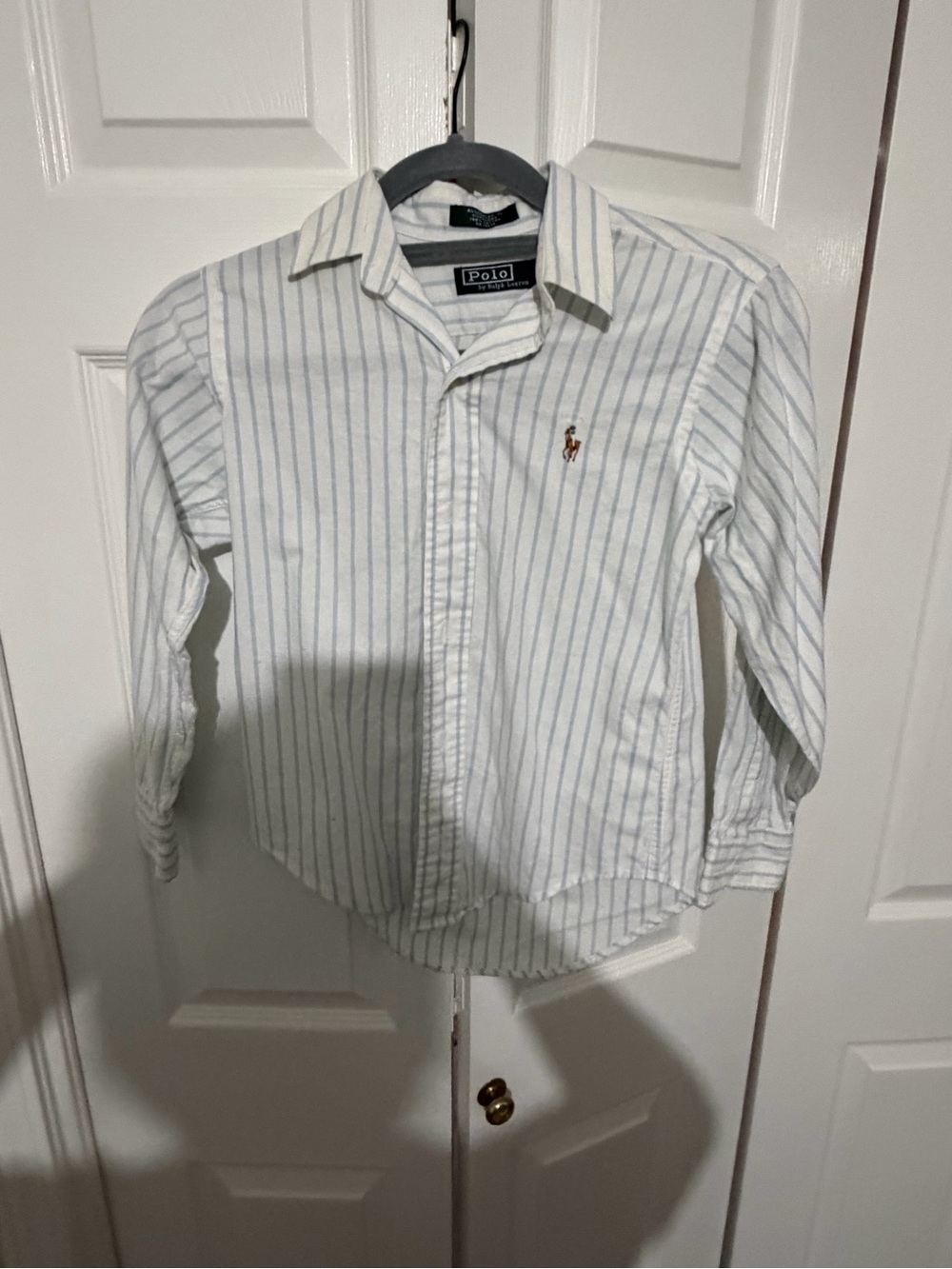 Polo by Ralph Lauren White & Light Blue Stripe Oxford Shirt size 10
